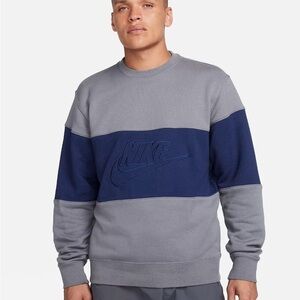 Nike Grey and Navy Colorblock Crewneck Sweatshirt